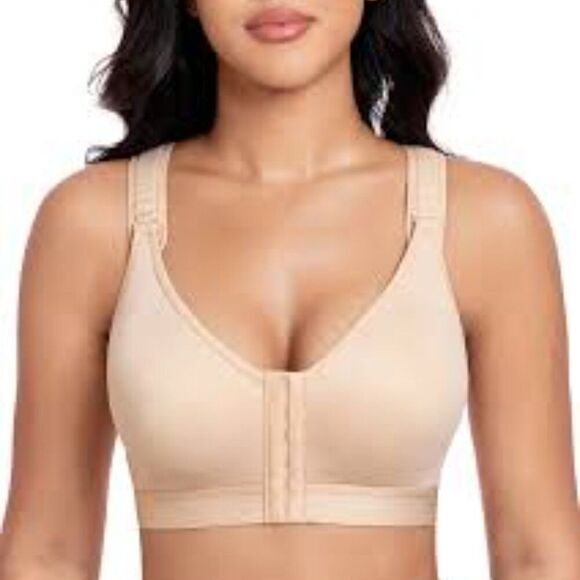 Womens Bra Size 34D Front Closure Comfort Support Sport Brassiere Nude - Picture 3 of 7